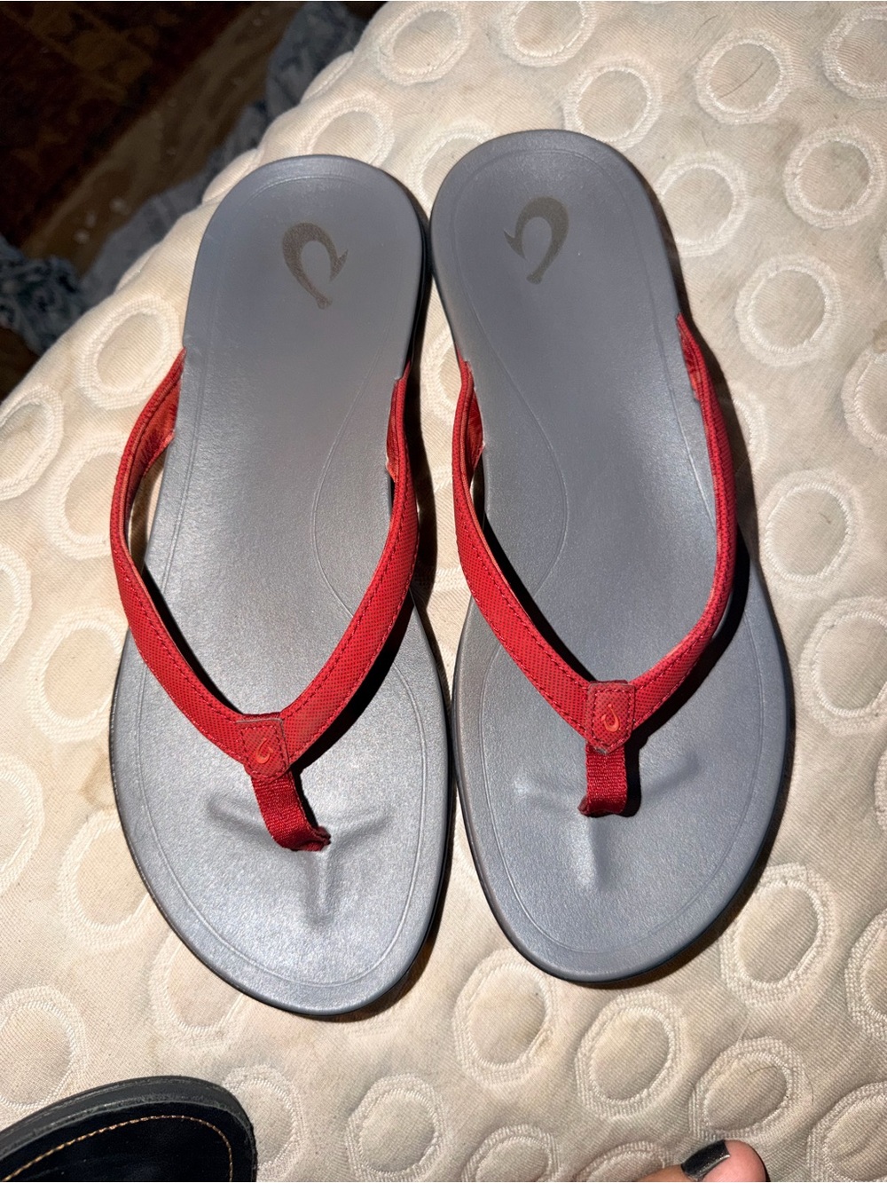 OluKai Women's Red Strap Flip Sandals with Gray Footbed